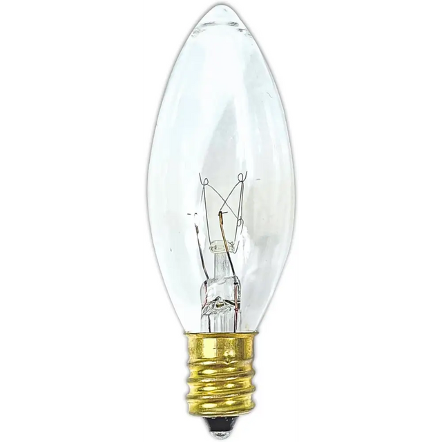 4E’s Novelty 12 Pack Replacement Light Bulbs E12 120V 7W - Clear Torpedo Tip for C7 & Candelabra Light Bulbs