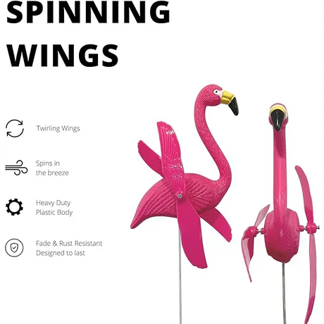 4E's Novelty 12 pack of pink flamingo lawn decorations with movable wings and stakes, ideal for adding a tropical vibe to your yard.