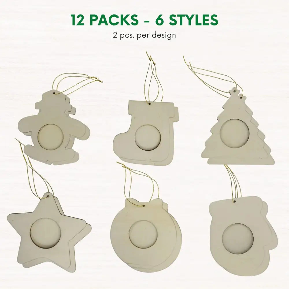 4E’s Novelty 12 Pack Unfinished DIY Wooden Picture Frame Christmas Ornaments Crafts for Kids & Adults DIY Ornaments