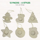 4E’s Novelty 12 Pack Unfinished DIY Wooden Picture Frame Christmas Ornaments Crafts for Kids & Adults DIY Ornaments