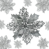 4E’s Novelty 12 Pcs Silver Poinsettia Christmas Decorations – 6’’ Sparkly Artificial Flowers for Tree Wreaths & Garlands