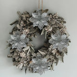4E’s Novelty 12 Pcs Silver Poinsettia Christmas Decorations – 6’’ Sparkly Artificial Flowers for Tree Wreaths & Garlands