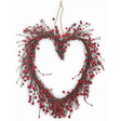 4E’s Novelty 15” Heart Grapevine Wreath – Rustic Valentine Door Wreath with Red Berries