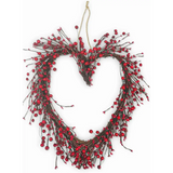 4E’s Novelty 15” Heart Grapevine Wreath – Rustic Valentine Door Wreath with Red Berries