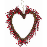 4E’s Novelty 15” Heart Grapevine Wreath – Rustic Valentine Door Wreath with Red Berries