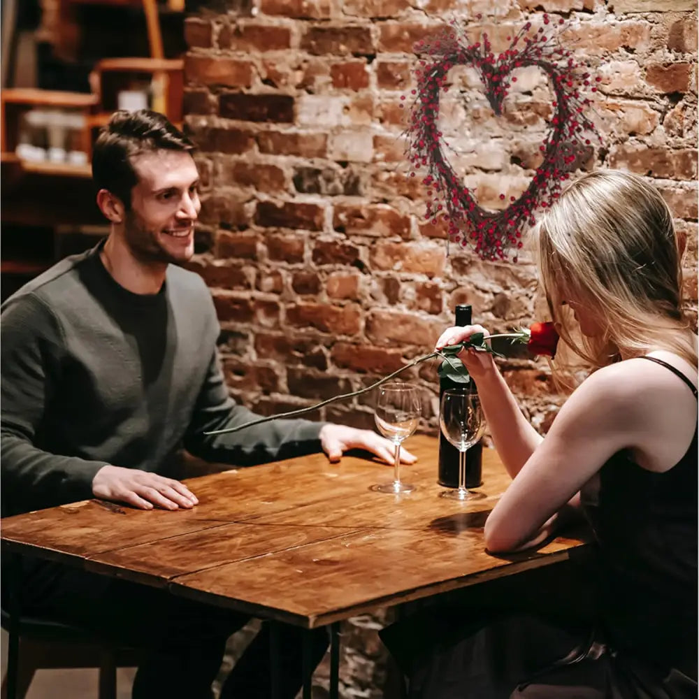 4E’s Novelty 15” Heart Grapevine Wreath – Rustic Valentine Door Wreath with Red Berries