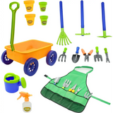 4EsNovelty 15-Piece Kids Gardening Essentials, Wagon & Outdoor Toys for Toddlers 1-3 Age