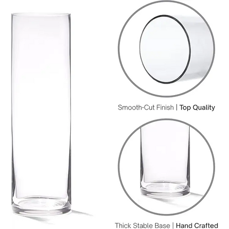 16" Tall Cylinder Glass Vase, 3.5" Wide - Clear Glass Vase for Centerpiece, Floor Vase, Flowers, Candle Holder, Wedding Table Decor by 4E's Novelty