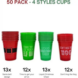 4E’s Novelty 16 oz Christmas Cups for Party - 50 Pack Christmas Party Disposable Plastic Cups with Santa & Humorous