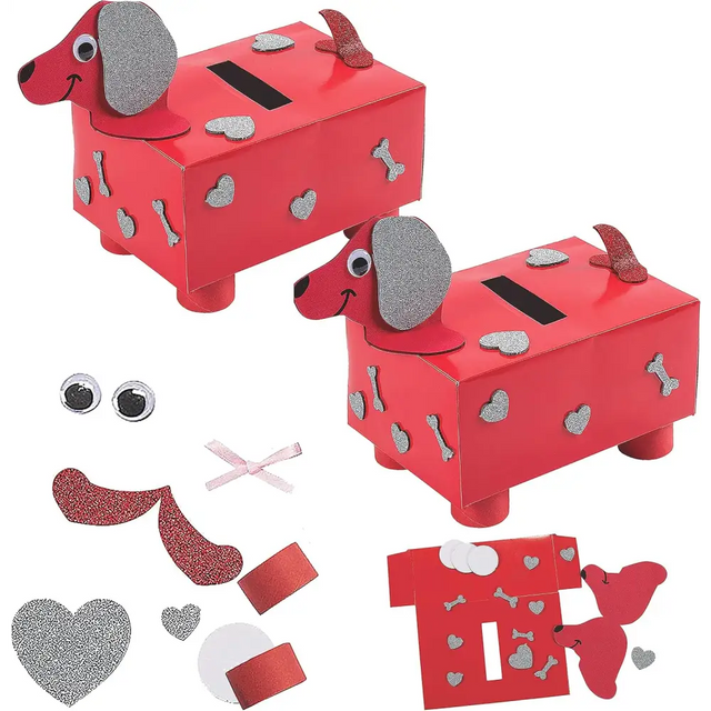 4E’s Novelty 2-Pack DIY Dog Valentine Mailbox Kits – Classroom Crafts for Boys & Girls