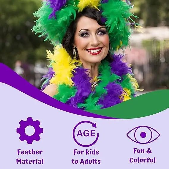 4E’s Novelty 2-Pack Mardi Gras Feather Boas – 6 Ft Long Costume Accessories