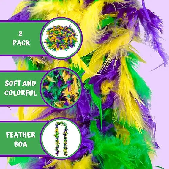 4E’s Novelty 2-Pack Mardi Gras Feather Boas – 6 Ft Long Costume Accessories