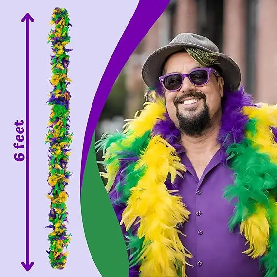 4E’s Novelty 2-Pack Mardi Gras Feather Boas – 6 Ft Long Costume Accessories
