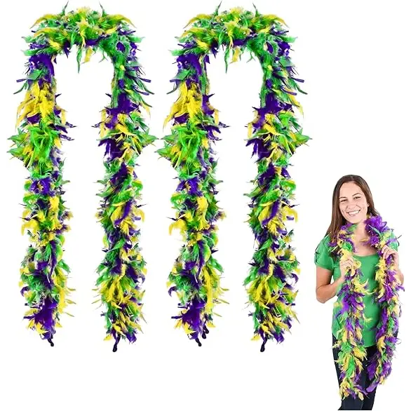 4E’s Novelty 2-Pack Mardi Gras Feather Boas – 6 Ft Long Costume Accessories