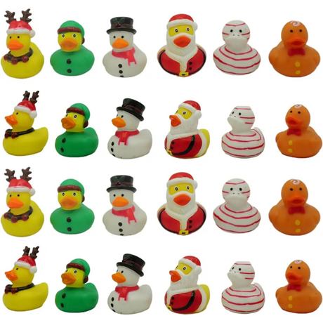 4E's Novelty 24 Pack 2.5’’ Christmas Rubber Ducks Bulk - Holiday Fun Rubber Duckies for Jeeps & Bath Time