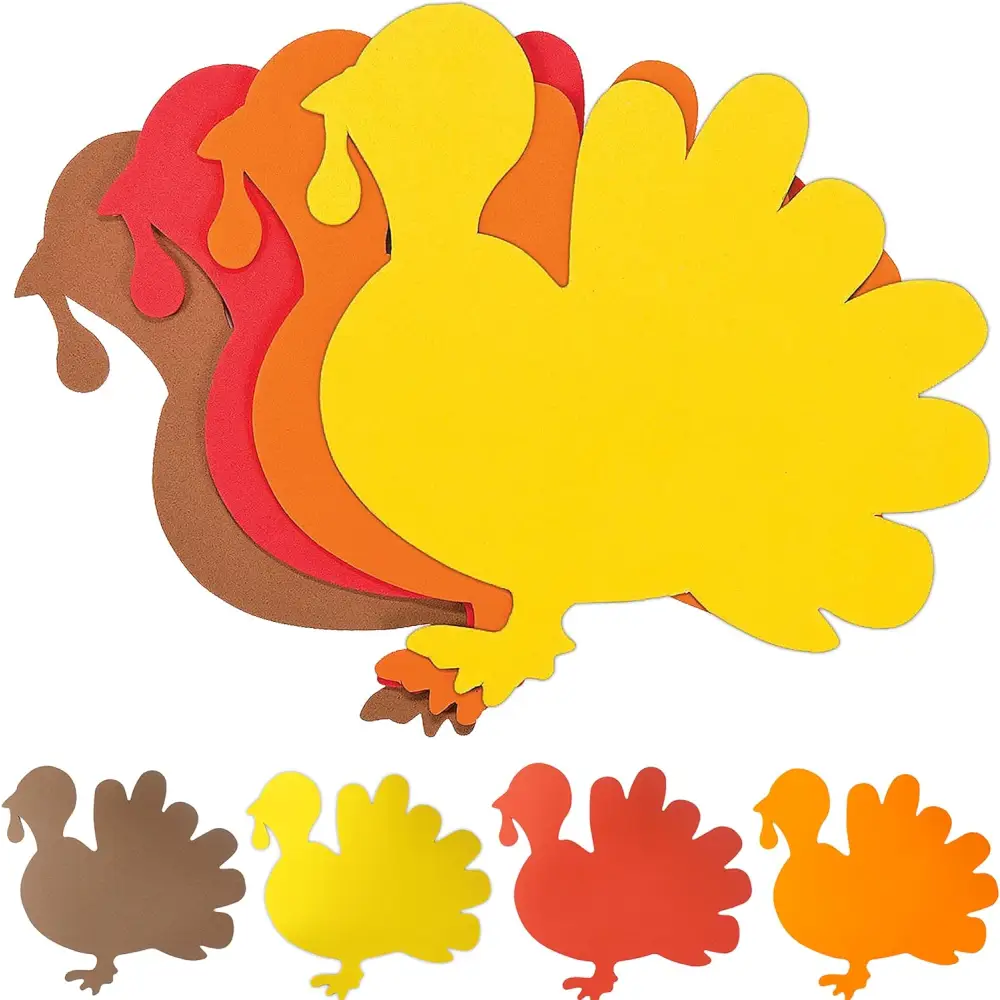 4E’s Novelty 24 Pack Blank Foam Turkey Craft-8’’ Foam Turkey Cutouts for Classroom Thanksgiving Turkey Bulletin Board