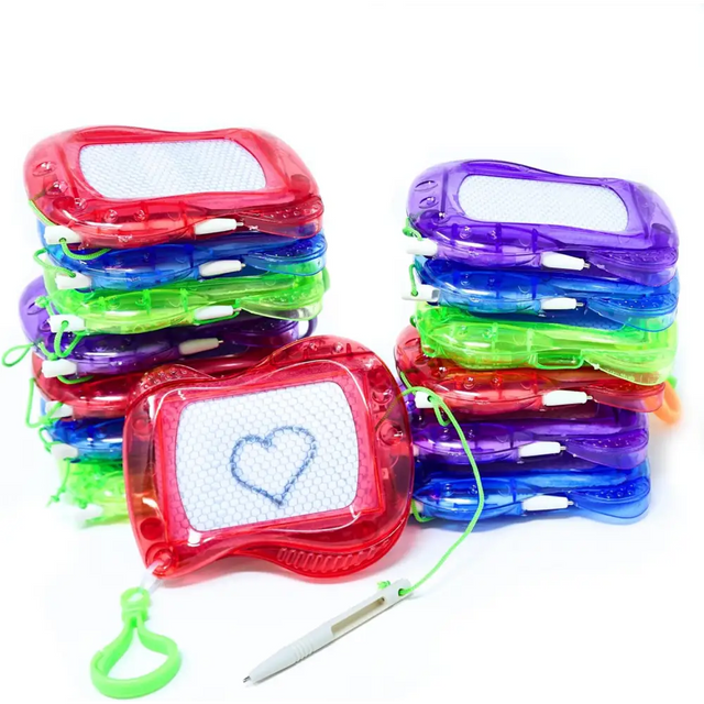 4E’s Novelty 24 Pack Mini Magnetic Drawing Board for Kids - Erasable Doodle Board Keychain Party Favors
