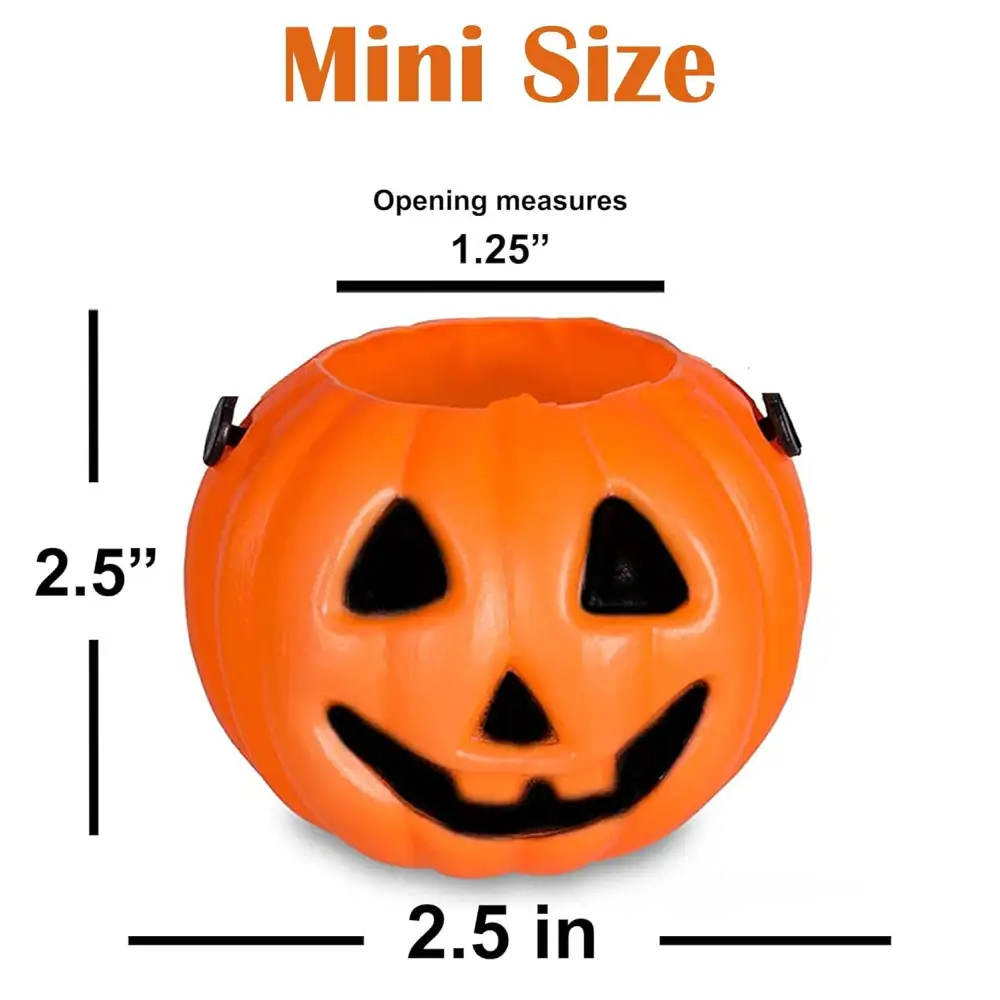 4E’s Novelty 24 Pack Mini Pumpkin Buckets – 2.5’’ Halloween Treat Pails Plastic Candy Buckets