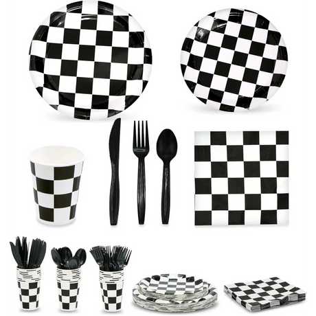 4E’s Novelty 24 Pcs Checkered Party Supplies and Accessories For Different Special Occasions
