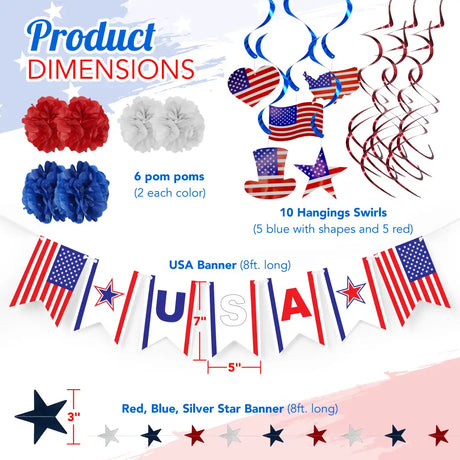 4E’s Novelty 24 Pcs Patriotic Hanging Decorations 6 Pcs Foldable Hanging Patriotic Paper Fans