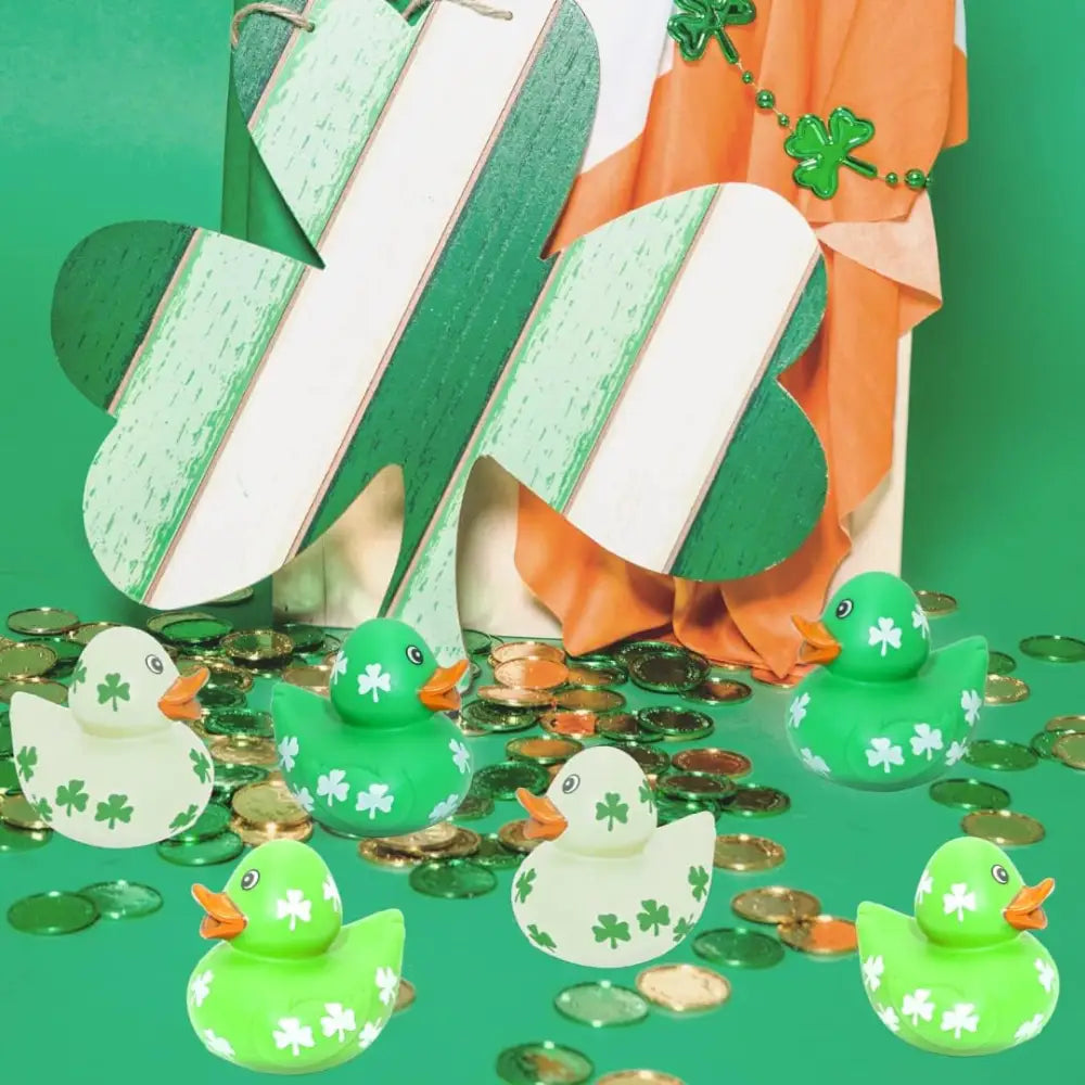 4E’s Novelty 24 Pcs St. Patrick’s Day Rubber Ducks – Shamrock Duckies Bulk Party Favors for Kids