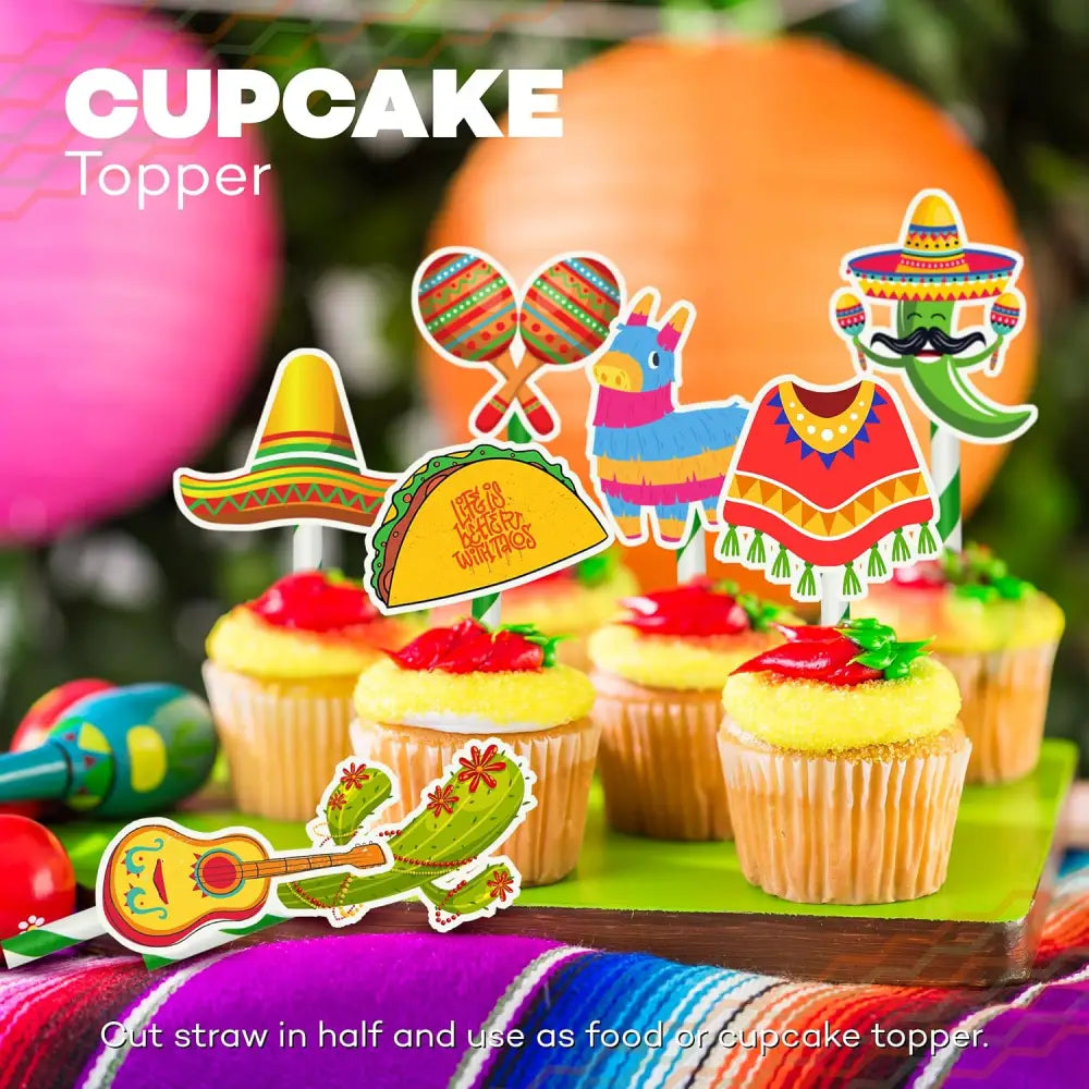4E’s Novelty 28 Pack Kids Fiesta Party Paper Straws - Cinco de Mayo Decorations & Party Favors