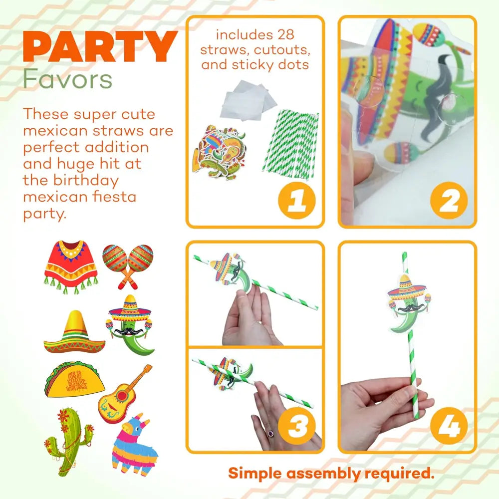 4E’s Novelty 28 Pack Kids Fiesta Party Paper Straws - Cinco de Mayo Decorations & Party Favors