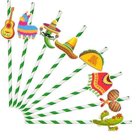 4E’s Novelty 28 Pack Kids Fiesta Party Paper Straws - Cinco de Mayo Decorations & Party Favors