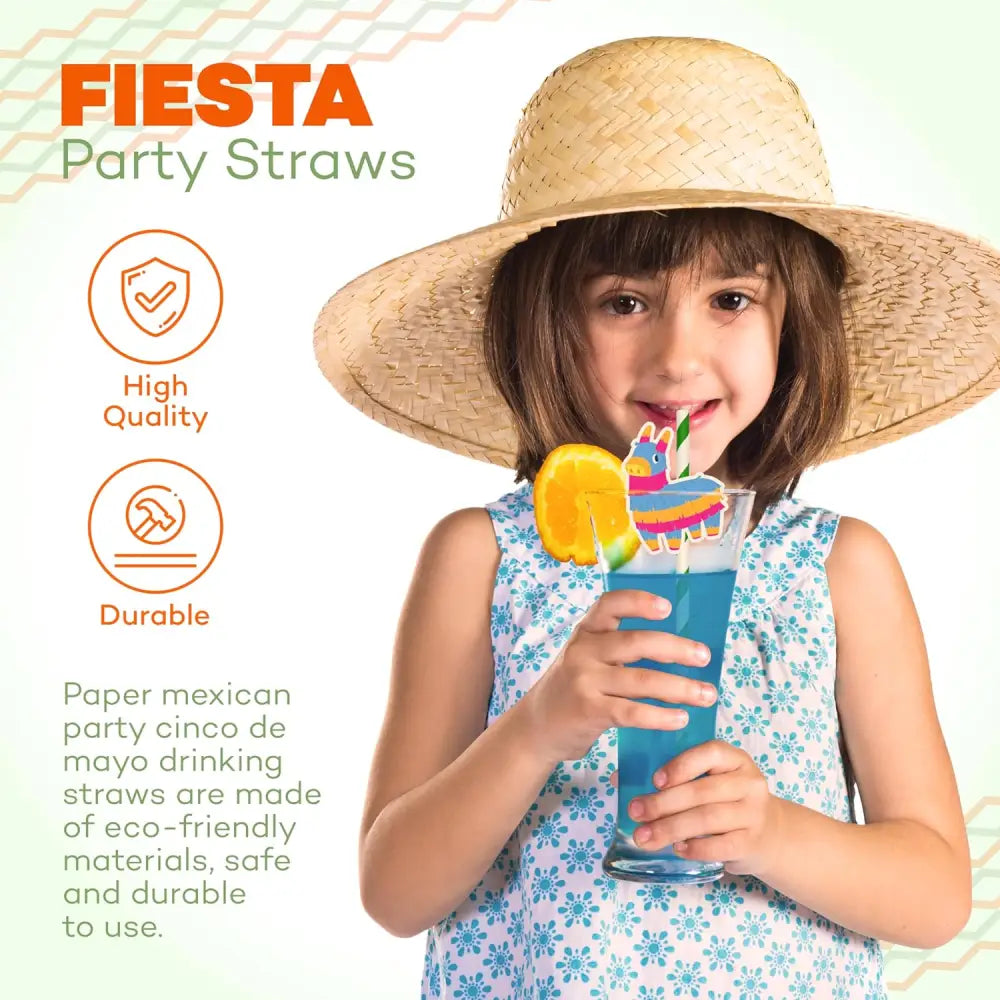 4E’s Novelty 28 Pack Kids Fiesta Party Paper Straws - Cinco de Mayo Decorations & Party Favors