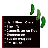4E’s Novelty 3 Pack Blown Glass Pickle Ornament for Christmas Tree - 4” Christmas Pickle for Traditional German