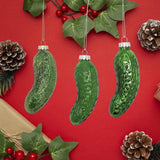 4E’s Novelty 3 Pack Blown Glass Pickle Ornament for Christmas Tree - 4” Christmas Pickle for Traditional German