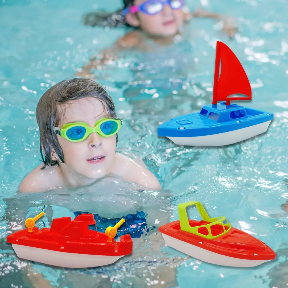 4E’s Novelty 3 Pack Toy Boat Bath Toys – Bath & Pool Toys for Toddlers 10’’ Large Plastic Boats for Water Play