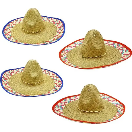 4E’s Novelty 4 Pack Bulk Sombreros Made Of Straw With Colorful Serape