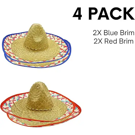 4E’s Novelty 4 Pack Bulk Sombreros Made Of Straw With Colorful Serape
