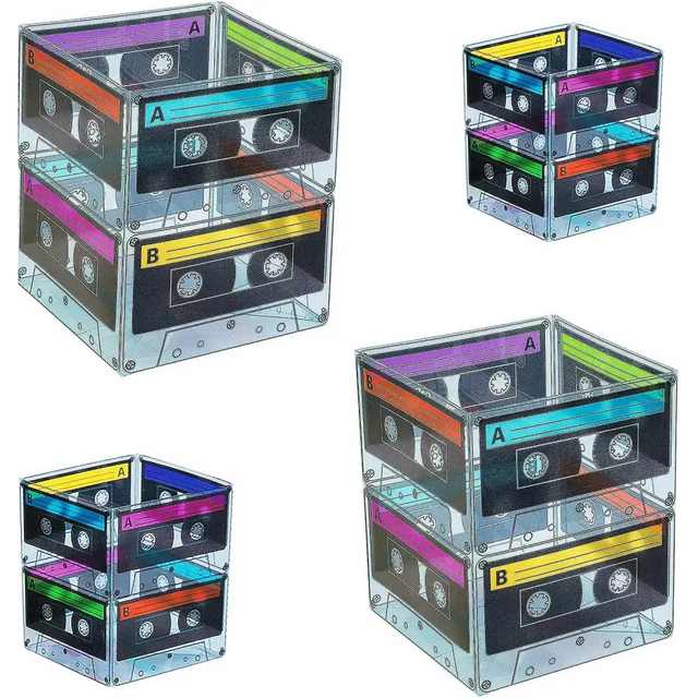 Cassette Tape Bucket Centerpiece (4 Pack) - Retro 80s and 90s Party Supplies for Adults & Kids