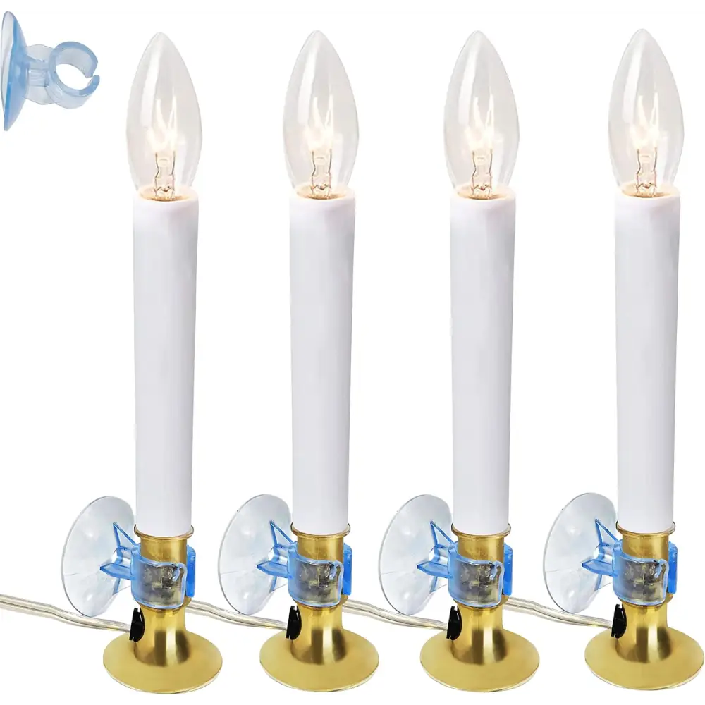 4E’s Novelty 4 Pack Dusk to Dawn Electric Window Candles – Plug-in Auto Sensor Brass Base