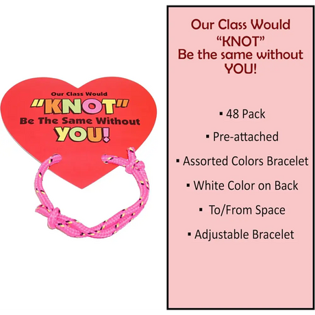 4E’s Novelty 48-Pack Friendship Bracelets with Valentine Cards – Classroom Party Favors for Kids