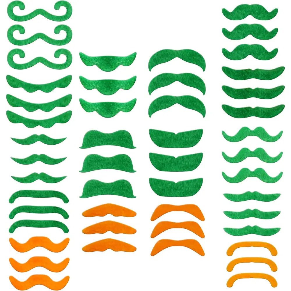 4E’s Novelty 48-Pack St. Patrick’s Day Mustache Set – Fun Green & Orange Self-Adhesive Accessories