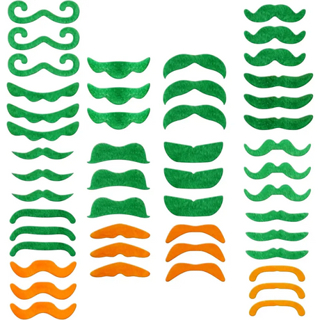 4E’s Novelty 48-Pack St. Patrick’s Day Mustache Set – Fun Green & Orange Self-Adhesive Accessories
