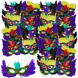 4E’s Novelty 50-Pack Feathered Mardi Gras Masks for Adults Masquerade Party Accessories