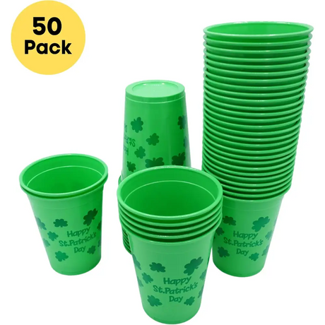 4E’s Novelty 50 Pcs St. Patrick’s Day Party Cups – Shamrock 16 Oz Disposable Plastic Cups for Events