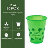 4E’s Novelty 50 Pcs St. Patrick’s Day Party Cups – Shamrock 16 Oz Disposable Plastic Cups for Events