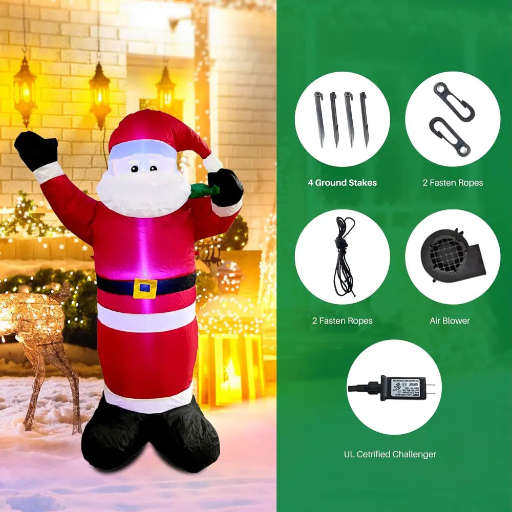 4E’s Novelty 5ft Inflatable Santa Claus Outdoor Decoration with LED Lights - Christmas Blow Up Yard Decor