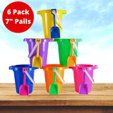 4E’s Novelty 6 Pack Beach Buckets with Shovels – 7.5’’ Sand Pails & Shovels for Kids’ Outdoor Play