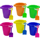 4E’s Novelty 6 Pack Beach Buckets with Shovels – 7.5’’ Sand Pails & Shovels for Kids’ Outdoor Play