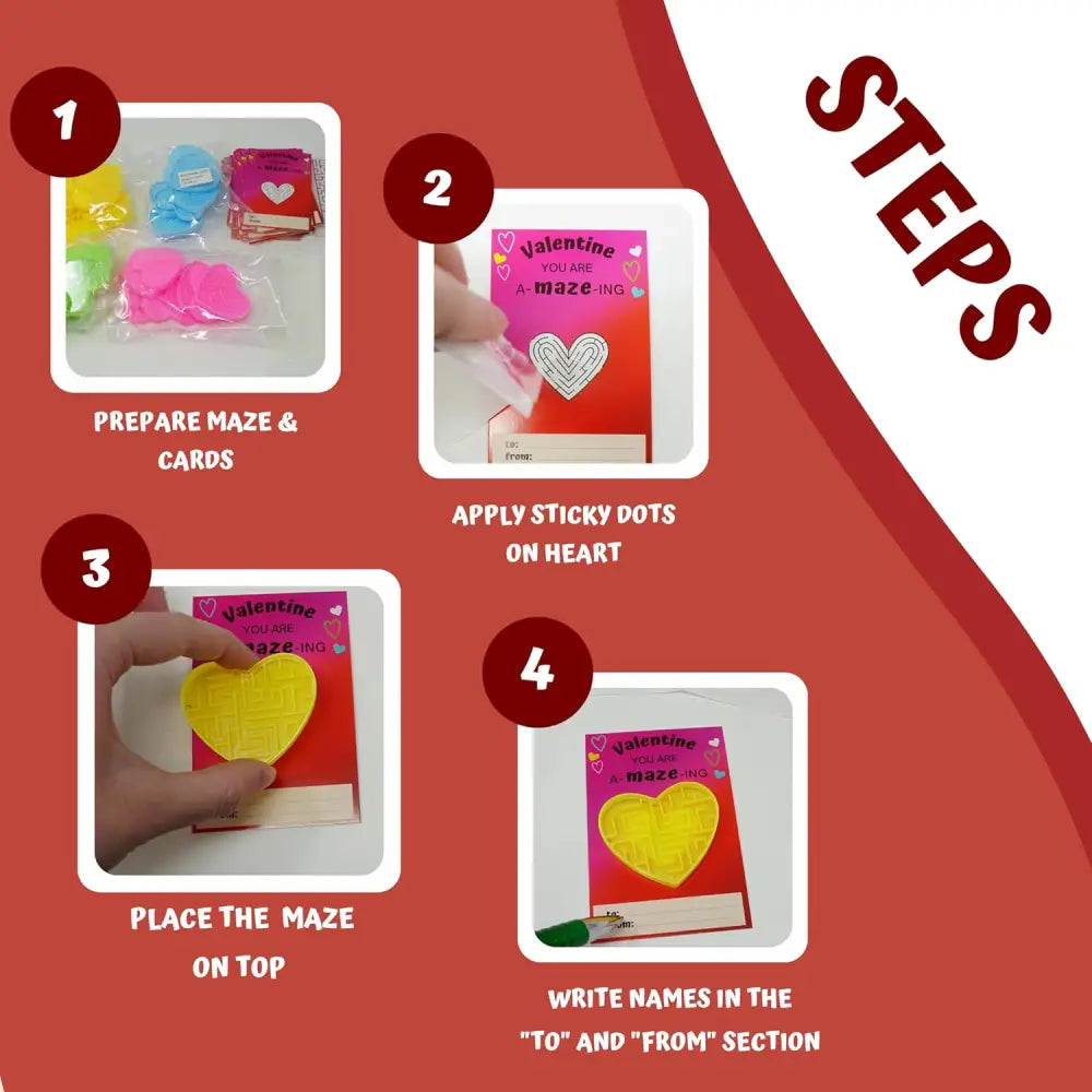 4E’s Novelty 72-Pack Heart Maze Valentine Cards – Bulk Party Favors for Kids’ School Exchange