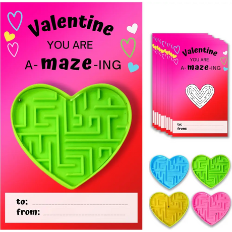 4E’s Novelty 72-Pack Heart Maze Valentine Cards – Bulk Party Favors for Kids’ School Exchange