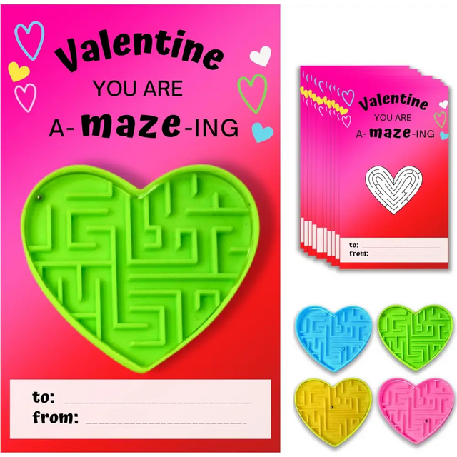 4E’s Novelty 72-Pack Heart Maze Valentine Cards – Bulk Party Favors for Kids’ School Exchange