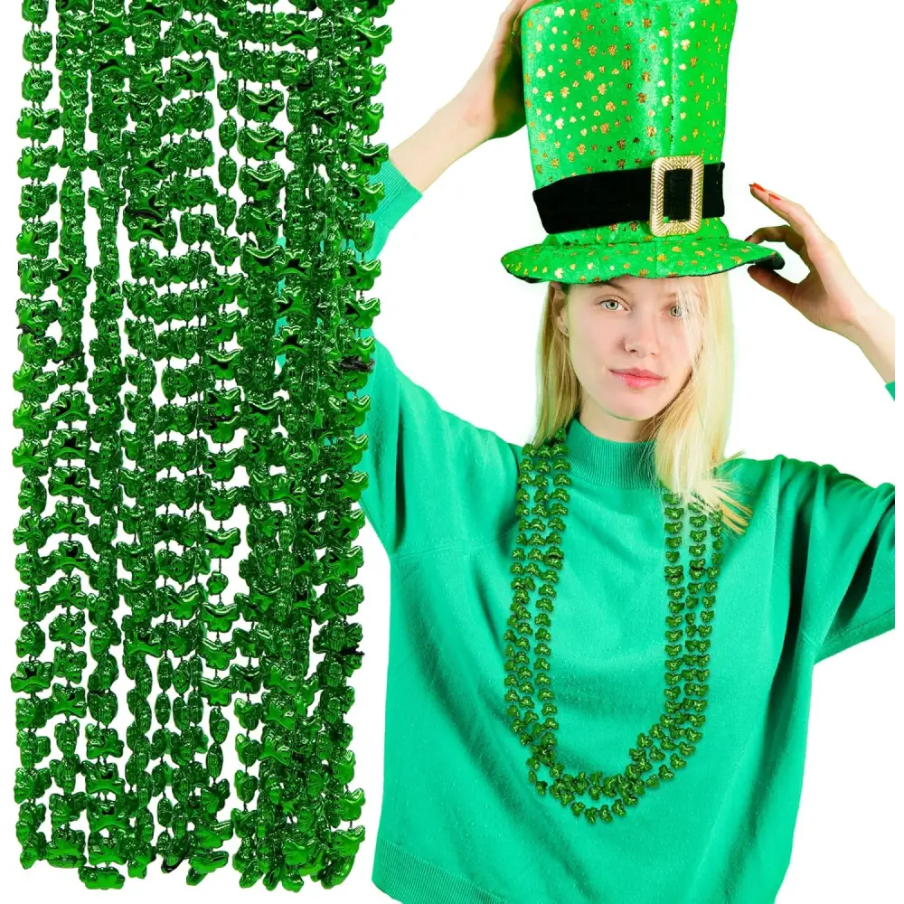 4E’s Novelty 72-Pack St. Patrick’s Day Beads Necklace – Shamrock Green Party Favors