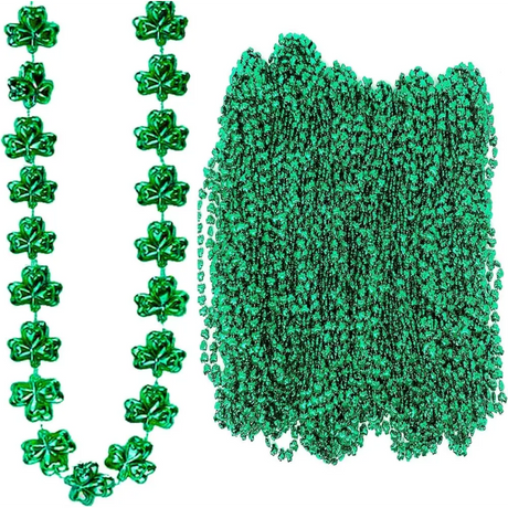 4E’s Novelty 72-Pack St. Patrick’s Day Beads Necklace – Shamrock Green Party Favors